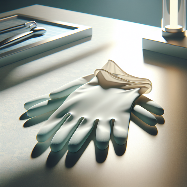 Медицинские перчатки лежат на столе с инструментами.